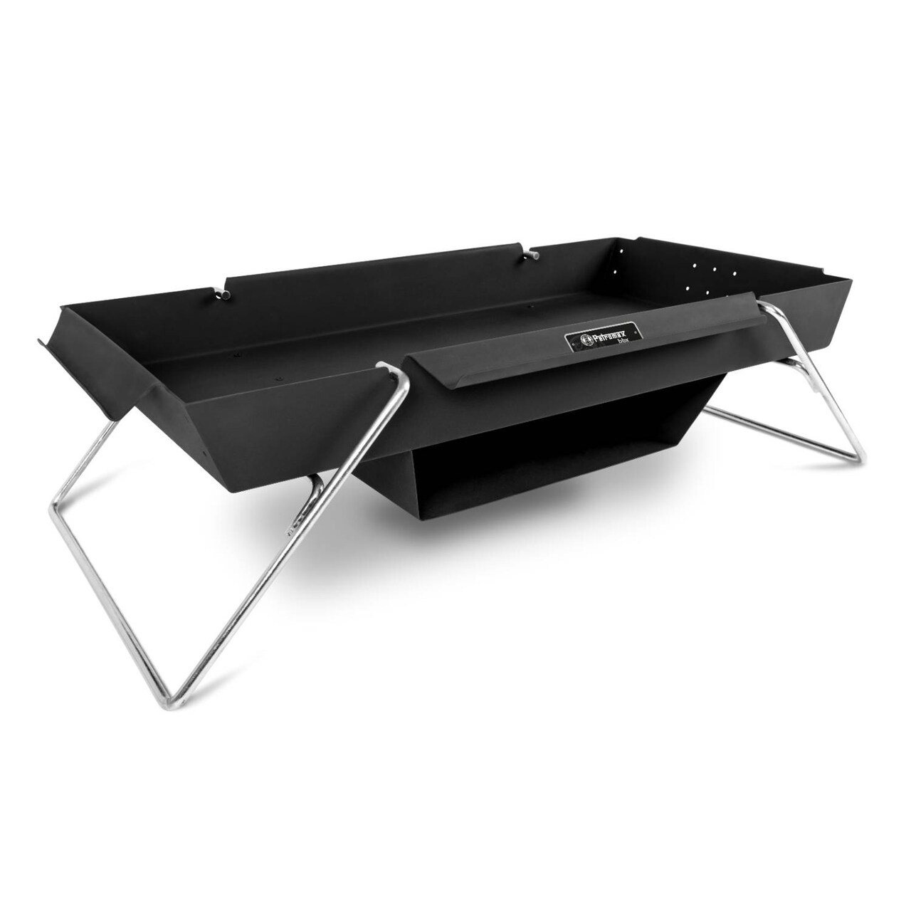 Petromax Portable Fire Pit, Outdoor Raised Fire Trough, Firepit to Grill Bake Cook Roast BBQ, for Camping and Backpacking, Steel, 44.8 in